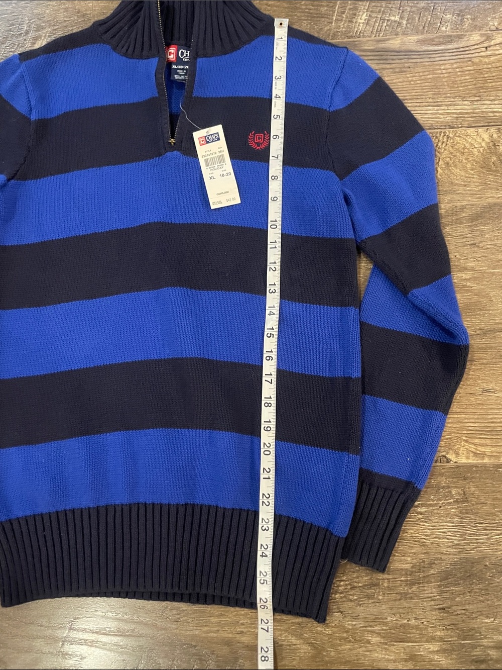Chaps Boys Royal Blue and Navy Striped Half-Zip Sweater Size XL - Picture 7 of 9